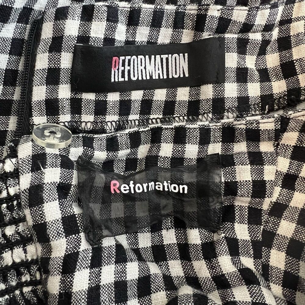 Reformation Saldana Two Piece Set Size 2 Linen Black White Gingham Crop Top Pant - Picture 15 of 16